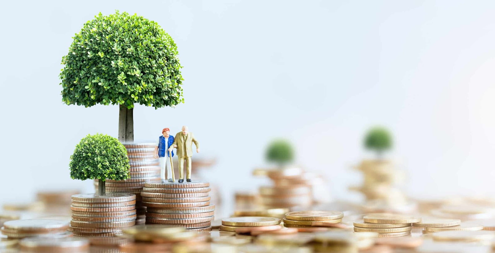 Macro image of two people standing on a column on change.